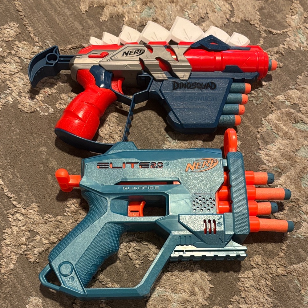 Nerf DinoSquad and Elite 2.0 Blaster Duo - Red, Blue, and Orange